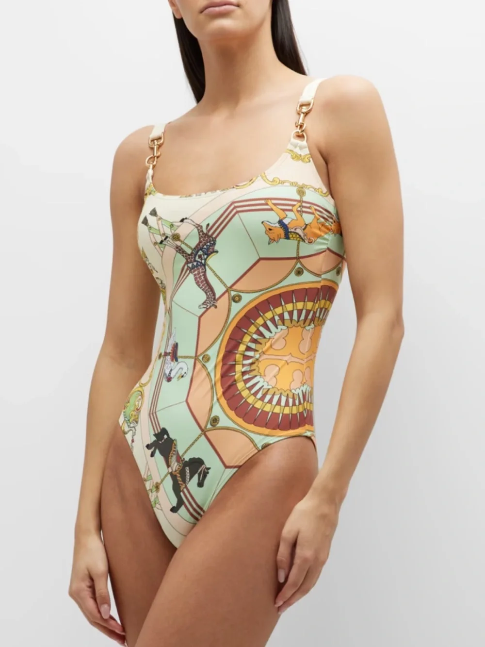 Tory Burch Carousel Gold Clip Tank One-Piece Swimsuit
